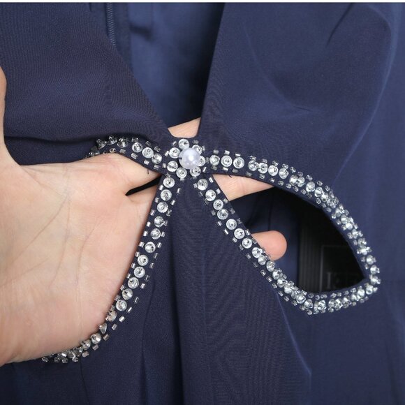 Ieena For Mac Duggal Navy Beaded Cutout Column Gown Plung Neck Sz 8 $458 - Picture 7 of 12